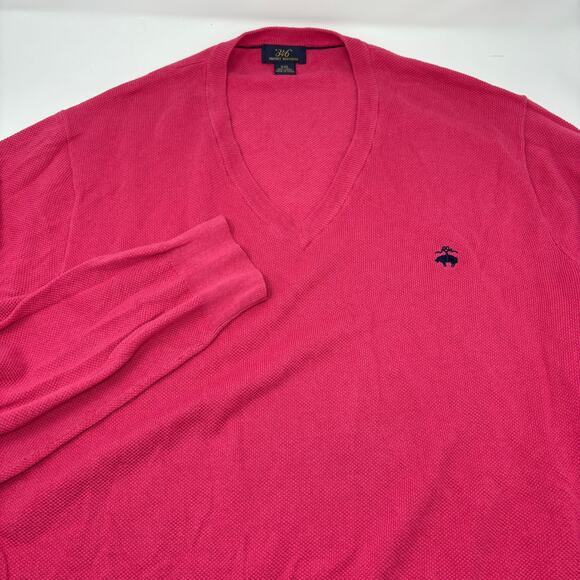 Brooks Brothers 2XL Dark Pink Linen Cotton Blend Long Sleeve V-Neck Sweater